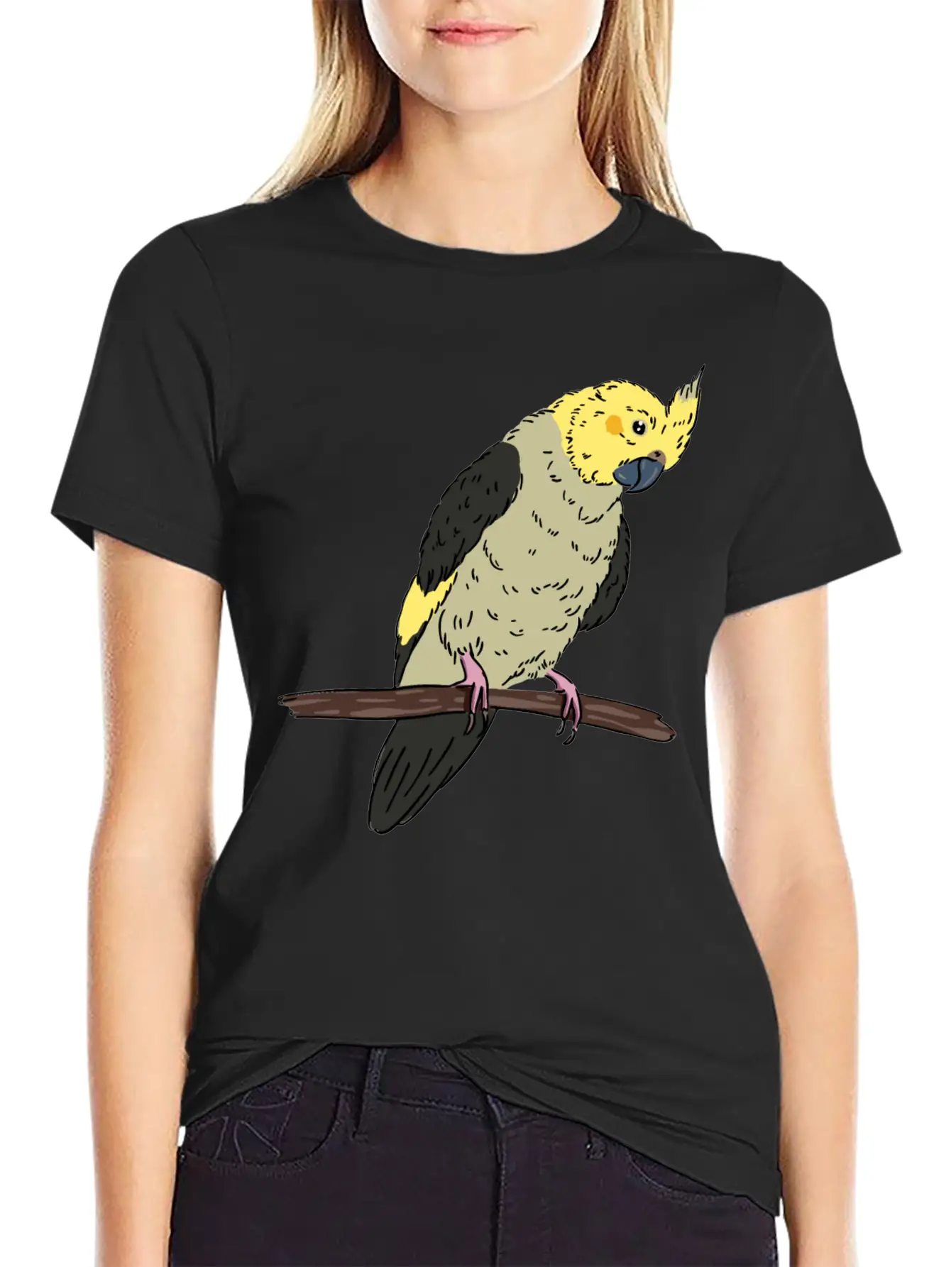 Cockatiel Bird On A Branch Birds Lover Design Unisex Casual T-Shirt – Clean Design For Daily Comfort