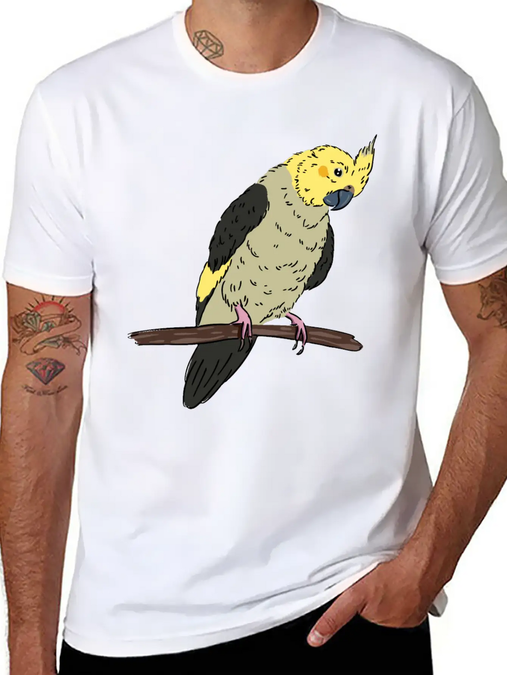 Cockatiel Bird On A Branch Birds Lover Design Unisex Casual T-Shirt – Clean Design For Daily Comfort