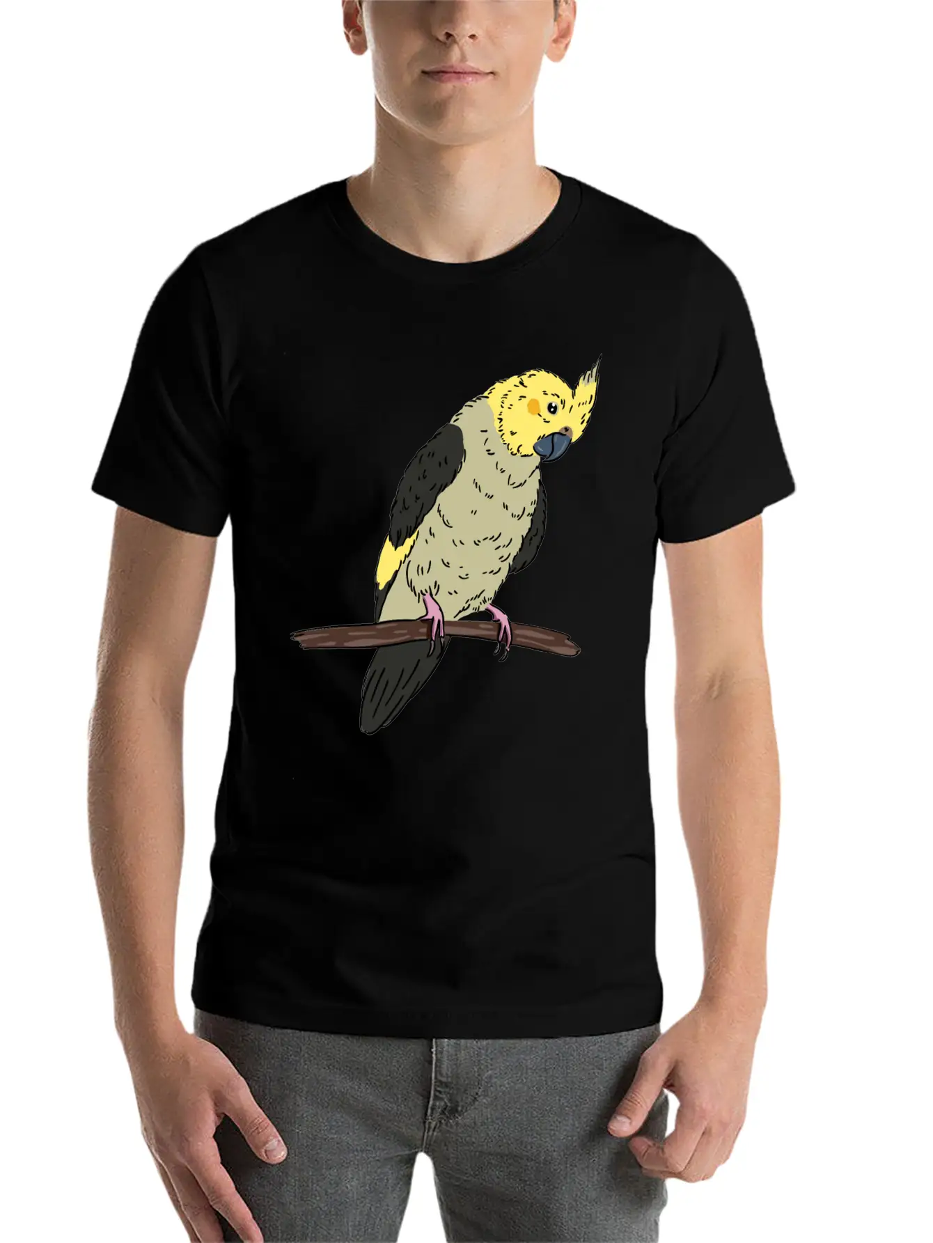 Cockatiel Bird On A Branch Birds Lover Design Unisex Casual T-Shirt – Clean Design For Daily Comfort