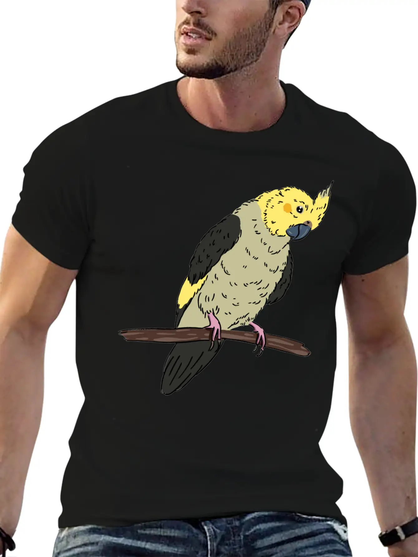 Cockatiel Bird On A Branch Birds Lover Design Unisex Casual T-Shirt – Clean Design For Daily Comfort