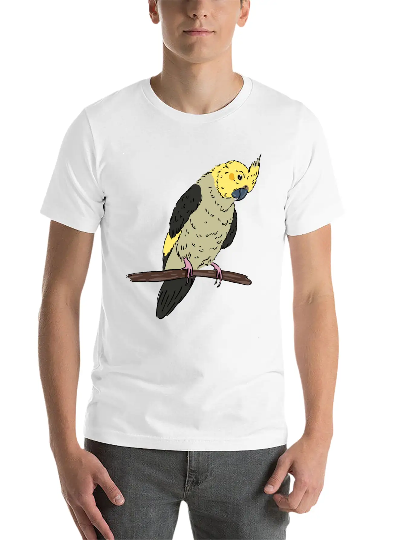 Cockatiel Bird On A Branch Birds Lover Design Unisex Casual T-Shirt – Clean Design For Daily Comfort