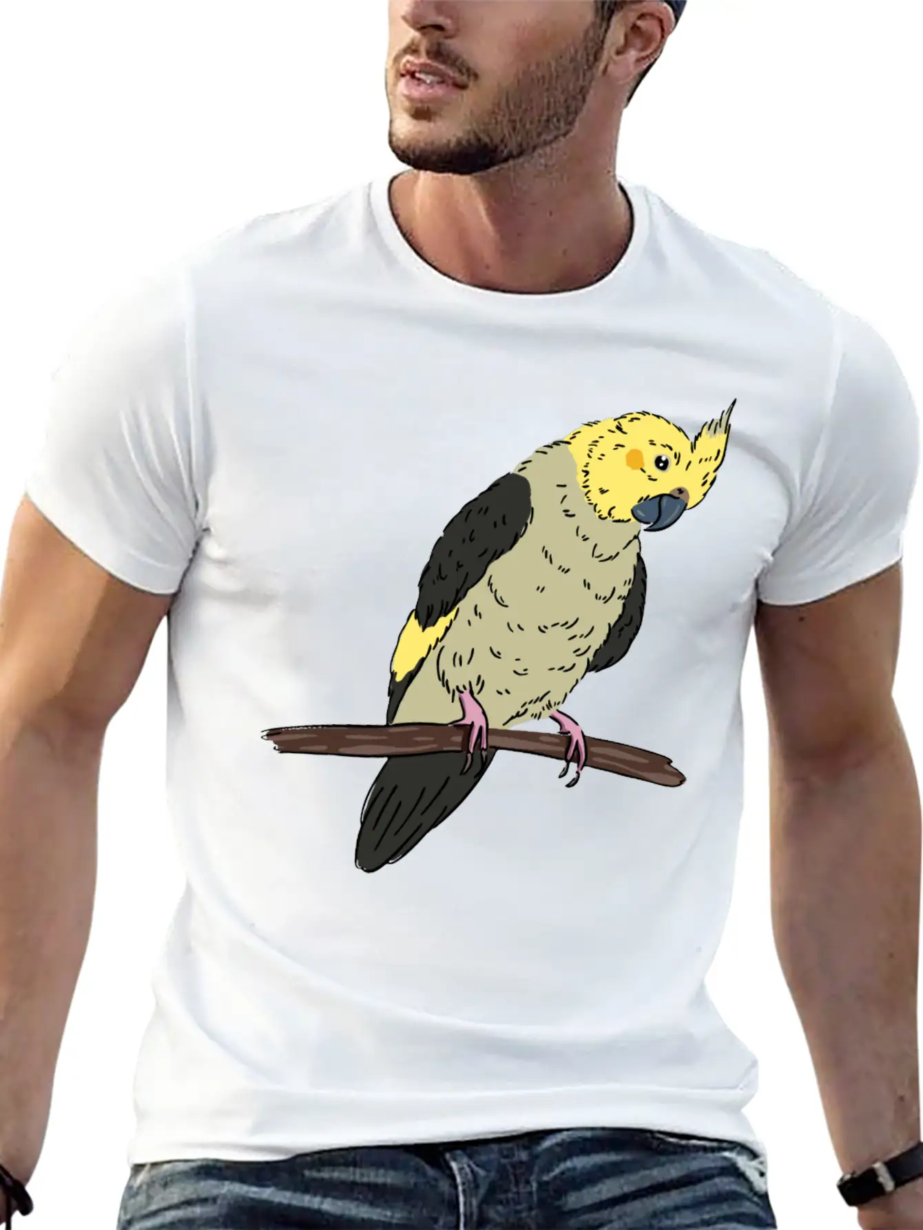 Cockatiel Bird On A Branch Birds Lover Design Unisex Casual T-Shirt – Clean Design For Daily Comfort