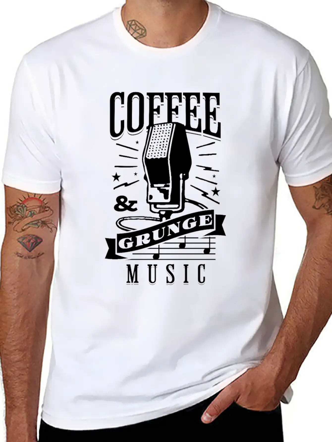 Coffee & Grunge Music Casual Graphic T-Shirt – Simple And Comfortable Daily Wear