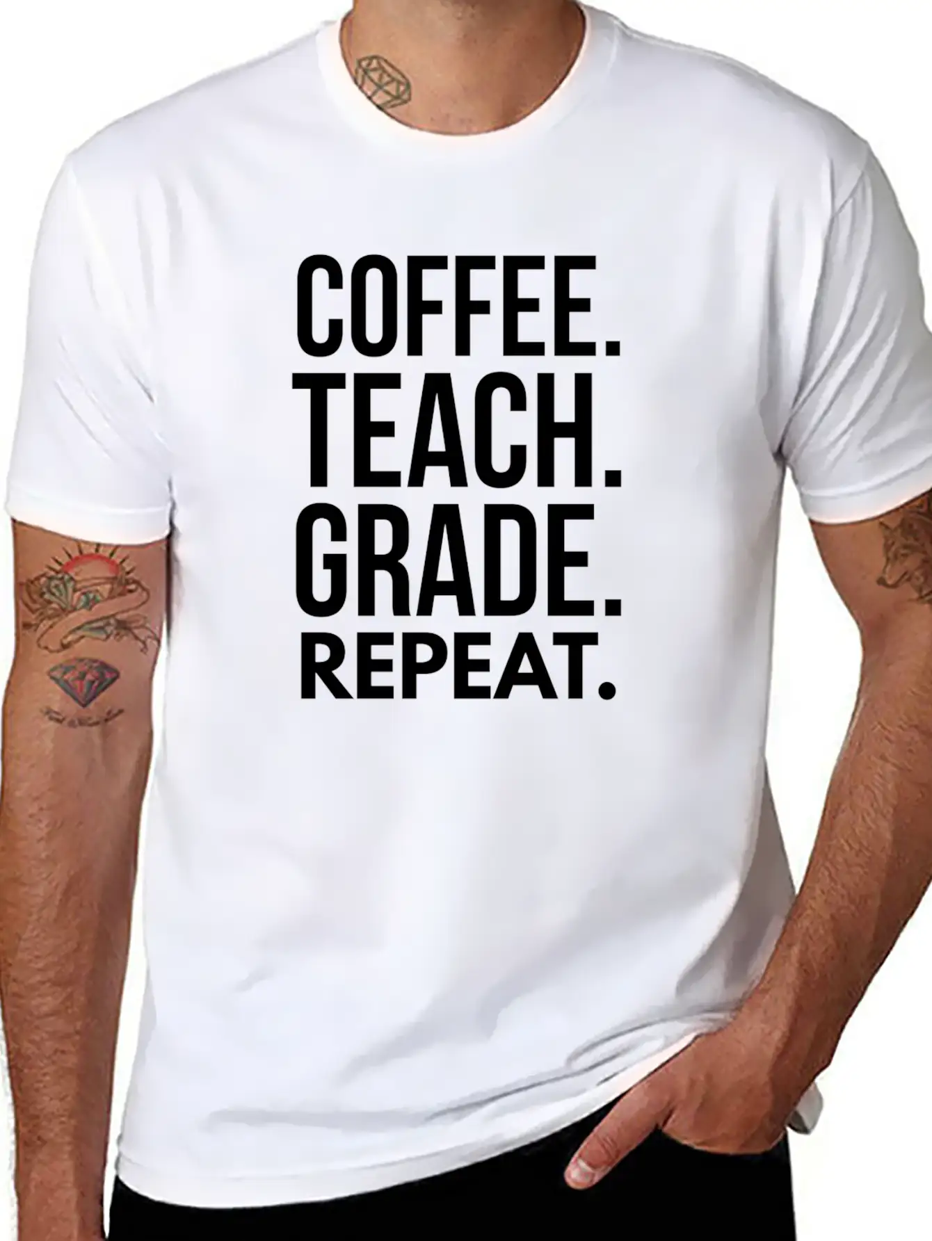 Coffee. Teach. Grade. Repeat. Breathable Soft Cotton T-Shirt – Timeless Casual Look