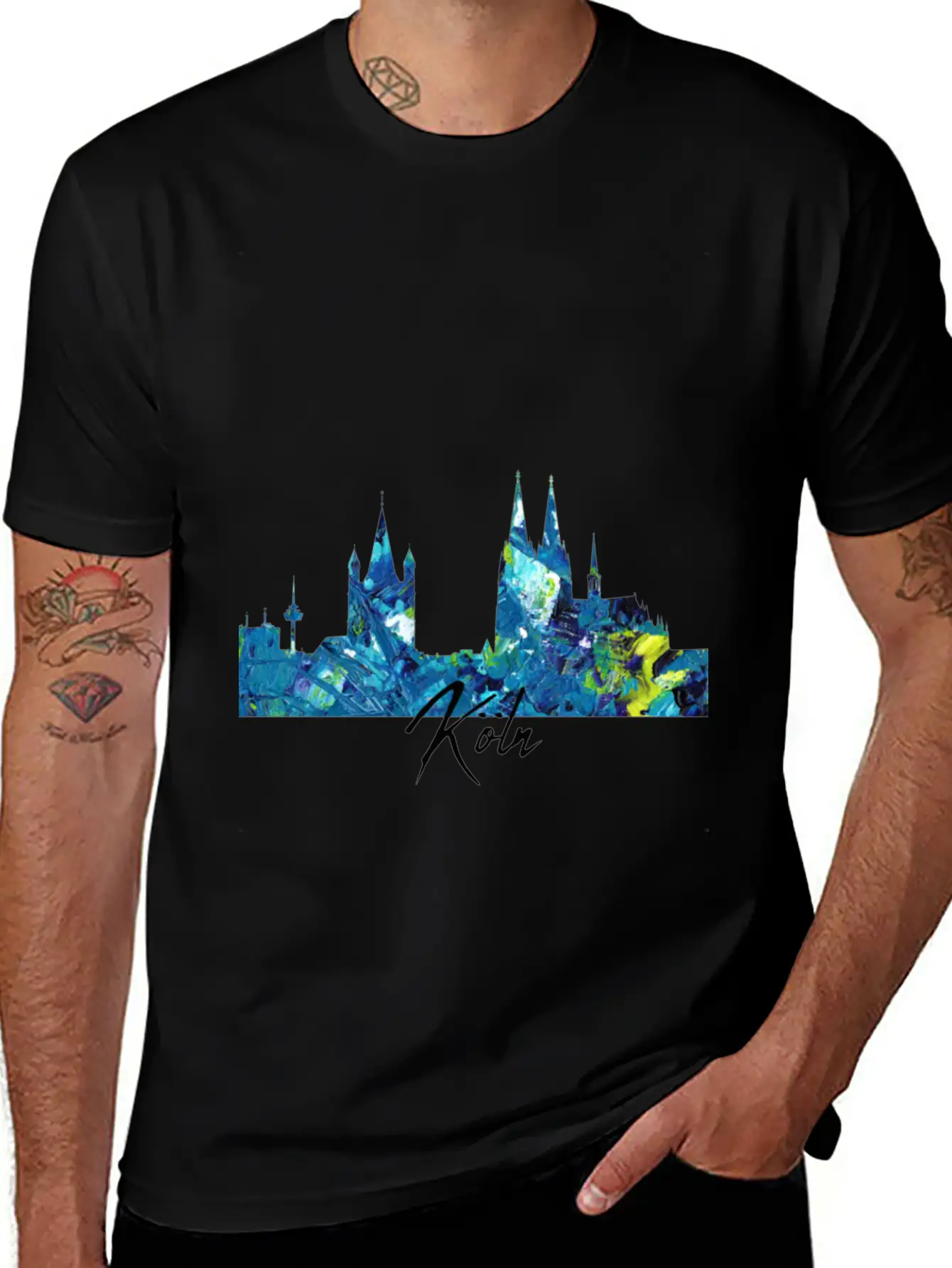 Cologne Skyline Colorful German City Unisex Short Sleeve Soft Cotton T-Shirt – Casual Everyday Wear