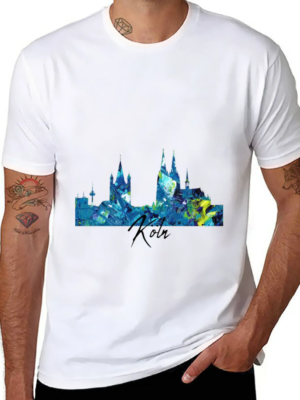 Cologne Skyline Colorful German City Unisex Short Sleeve Soft Cotton T-Shirt – Casual Everyday Wear