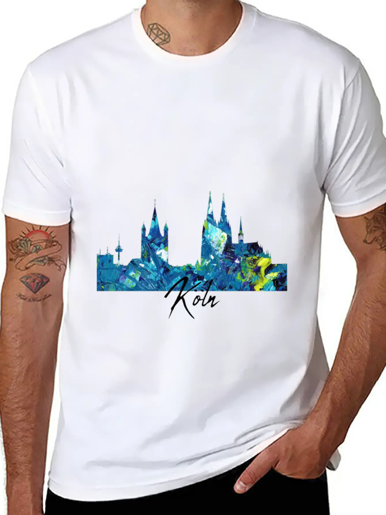 Cologne Skyline Colorful German City Unisex Short Sleeve Soft Cotton T-Shirt – Casual Everyday Wear