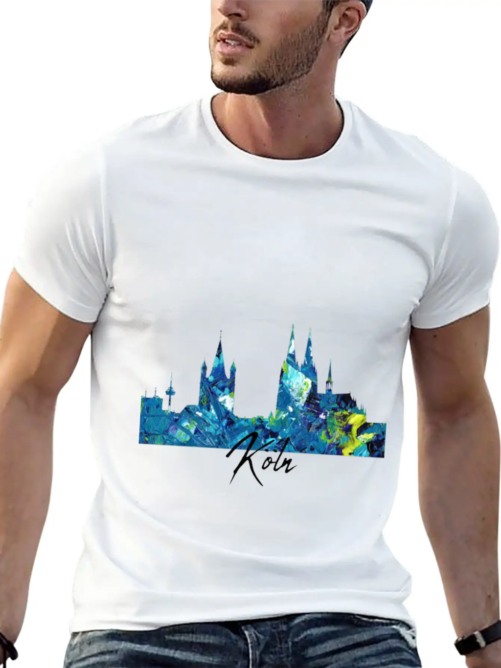 Cologne Skyline Colorful German City Unisex Short Sleeve Soft Cotton T-Shirt – Casual Everyday Wear