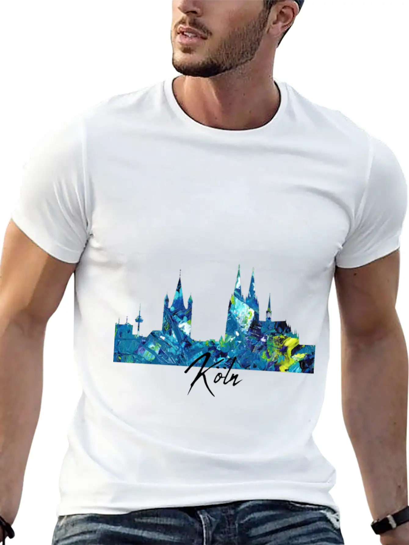 Cologne Skyline Colorful German City Unisex Short Sleeve Soft Cotton T-Shirt – Casual Everyday Wear