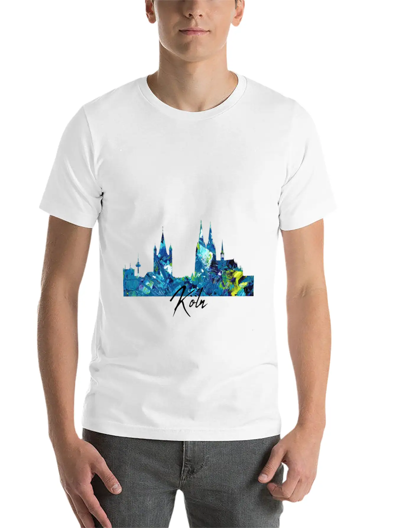 Cologne Skyline Colorful German City Unisex Short Sleeve Soft Cotton T-Shirt – Casual Everyday Wear