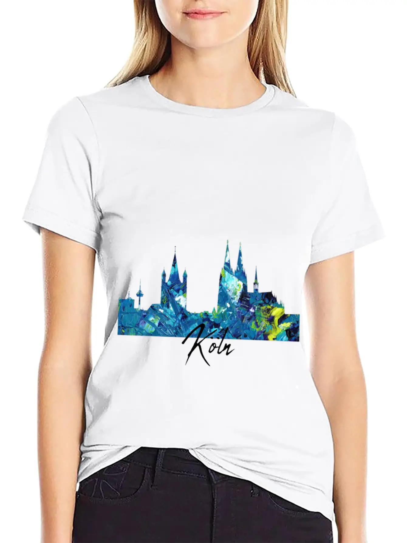 Cologne Skyline Colorful German City Unisex Short Sleeve Soft Cotton T-Shirt – Casual Everyday Wear
