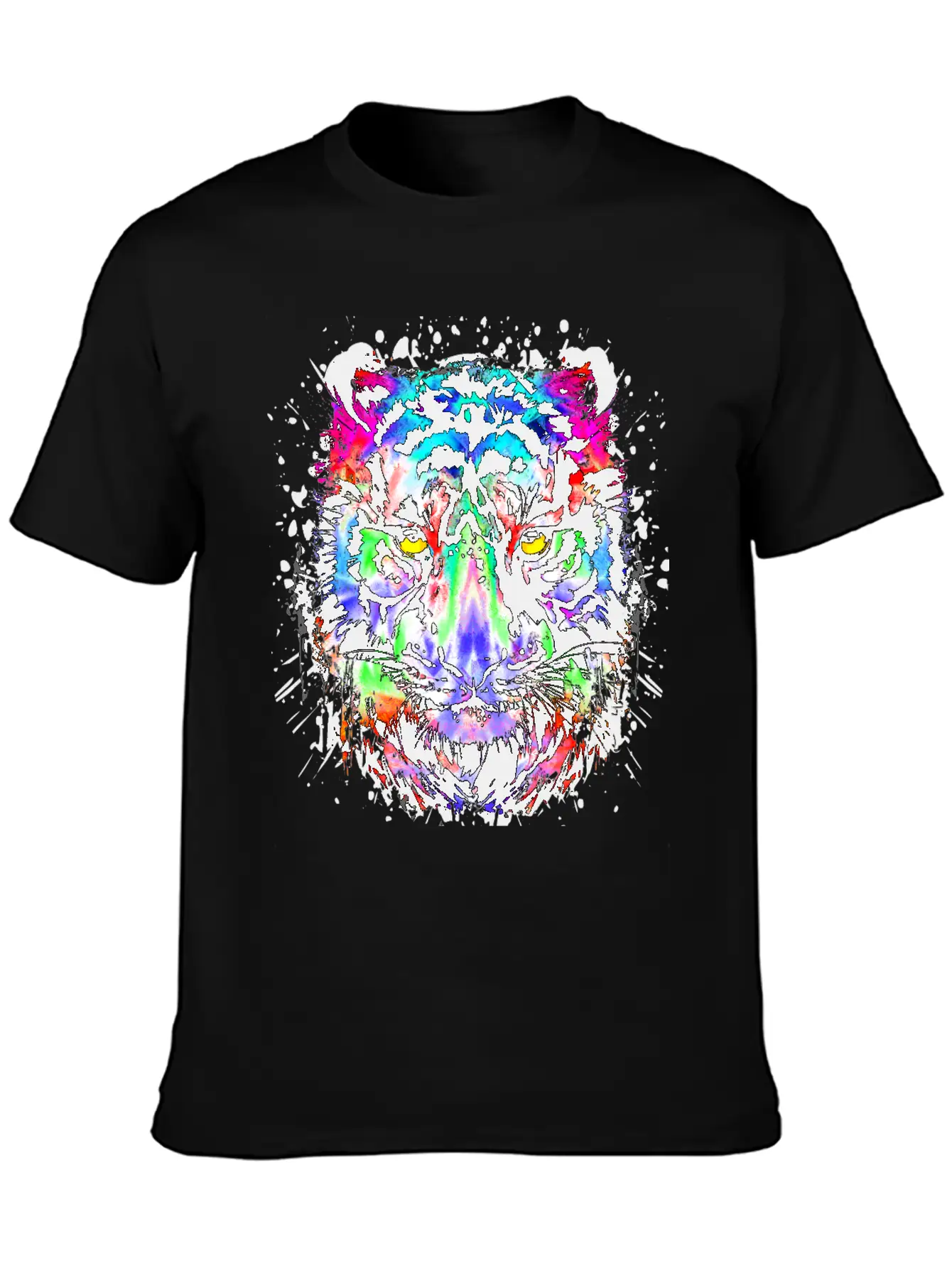 Color Splash Tiger Head - Colorful Tiger Face Unisex Short Sleeve Soft Cotton T-Shirt – Casual Everyday Wear