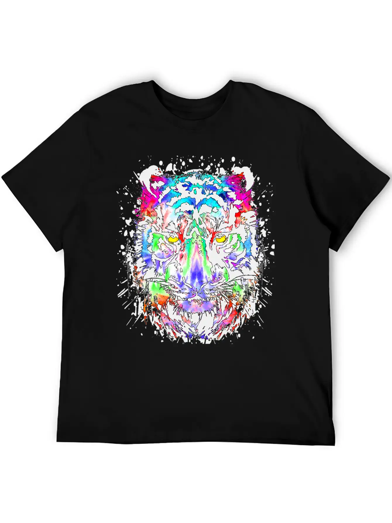 Color Splash Tiger Head - Colorful Tiger Face Unisex Short Sleeve Soft Cotton T-Shirt – Casual Everyday Wear