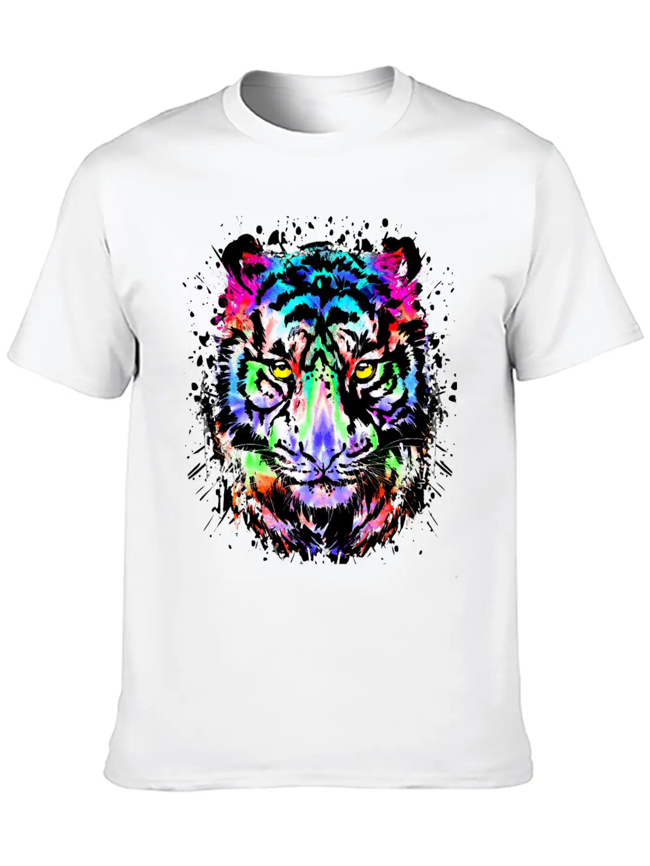 Color Splash Tiger Head - Colorful Tiger Face Unisex Short Sleeve Soft Cotton T-Shirt – Casual Everyday Wear