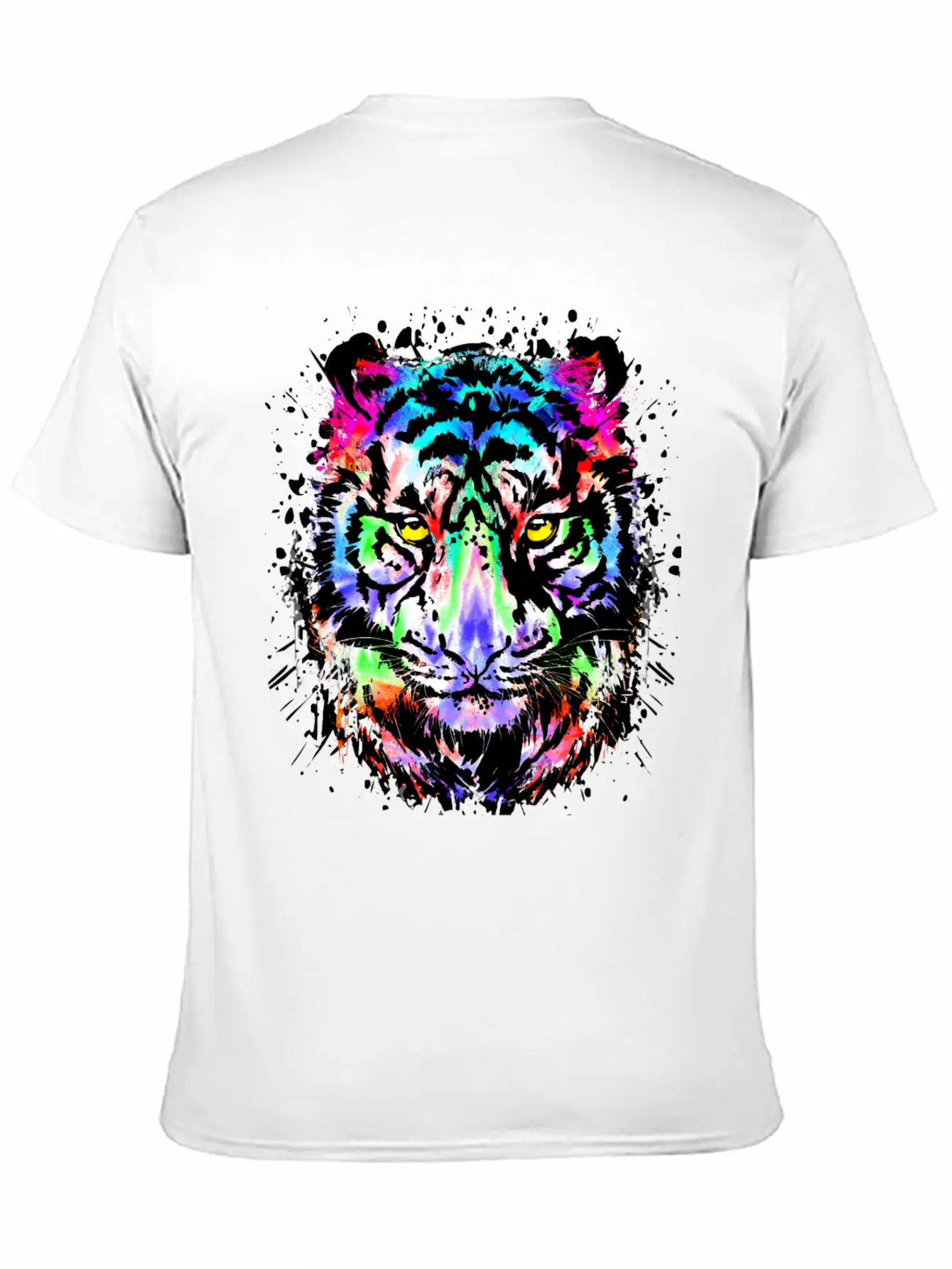 Color Splash Tiger Head - Colorful Tiger Face Unisex Short Sleeve Soft Cotton T-Shirt – Casual Everyday Wear