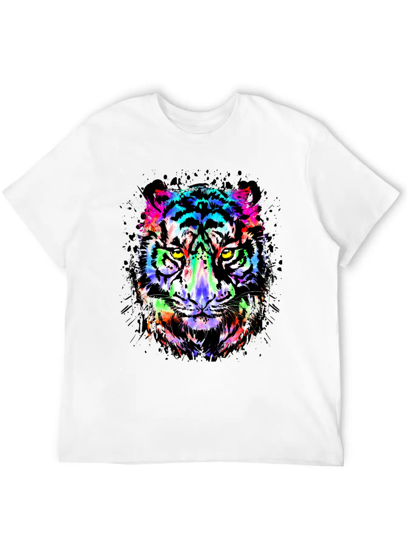 Color Splash Tiger Head - Colorful Tiger Face Unisex Short Sleeve Soft Cotton T-Shirt – Casual Everyday Wear