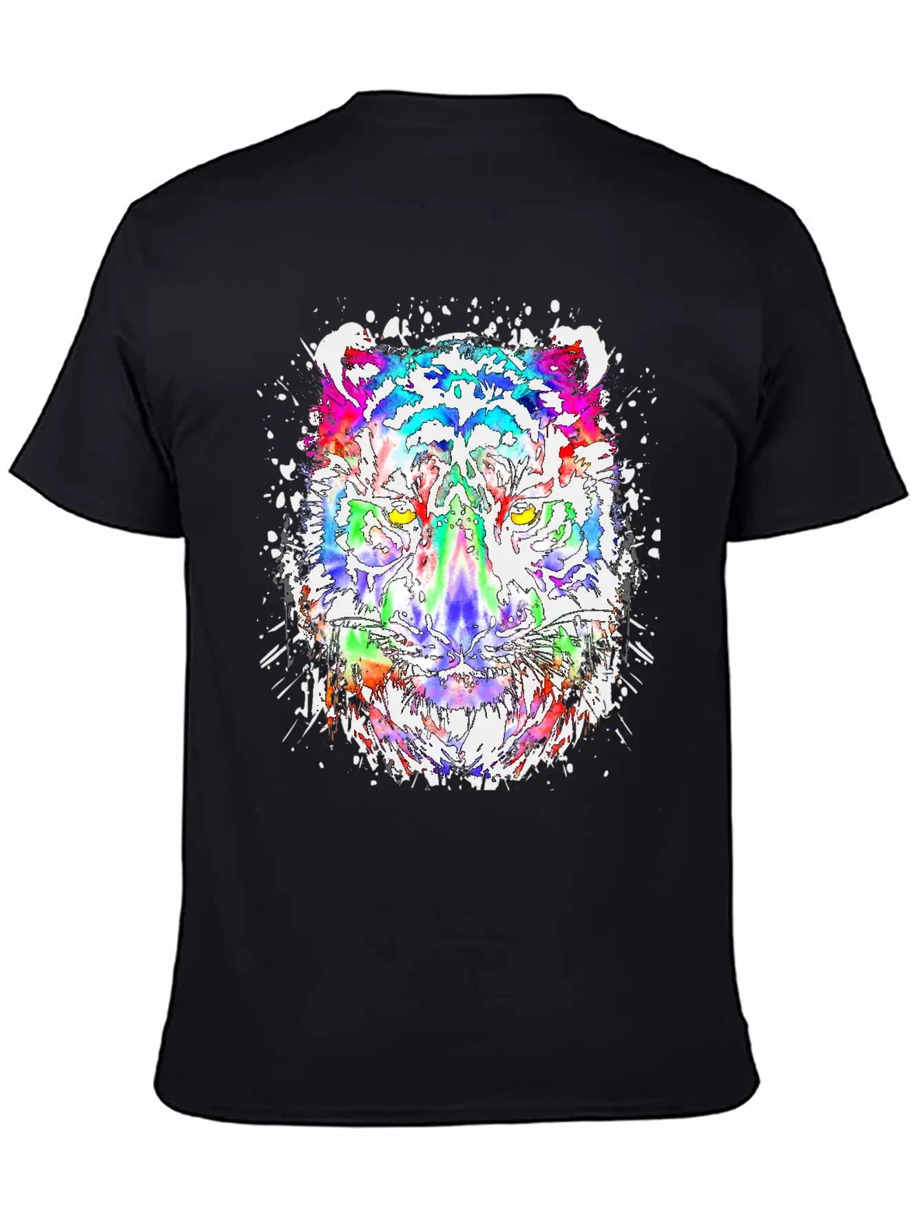 Color Splash Tiger Head - Colorful Tiger Face Unisex Short Sleeve Soft Cotton T-Shirt – Casual Everyday Wear