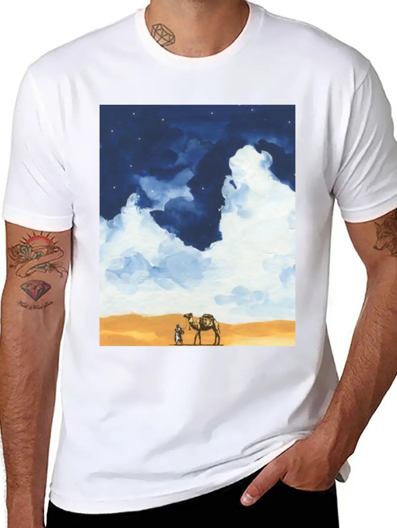 Colorful Bedouin Camel Walking In The Desert Casual Graphic T-Shirt – Simple And Comfortable Daily Wear