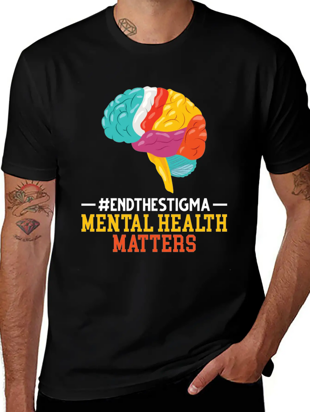 Colorful Brain Mental Health Breathable Soft Cotton T-Shirt – Timeless Casual Look