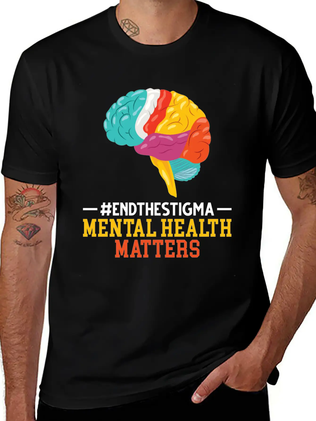 Colorful Brain Mental Health Breathable Soft Cotton T-Shirt – Timeless Casual Look