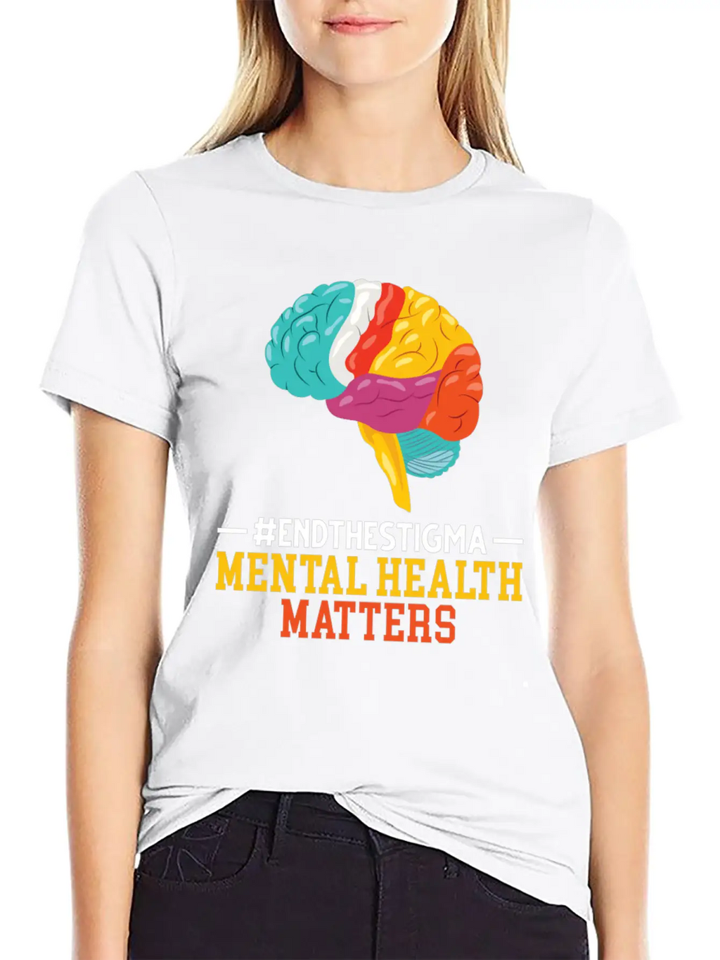Colorful Brain Mental Health Breathable Soft Cotton T-Shirt – Timeless Casual Look