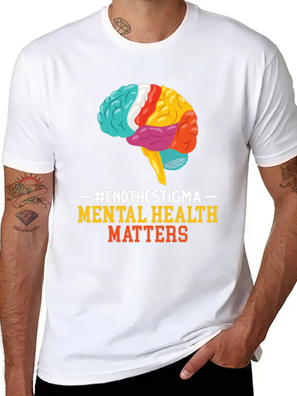Colorful Brain Mental Health Breathable Soft Cotton T-Shirt – Timeless Casual Look
