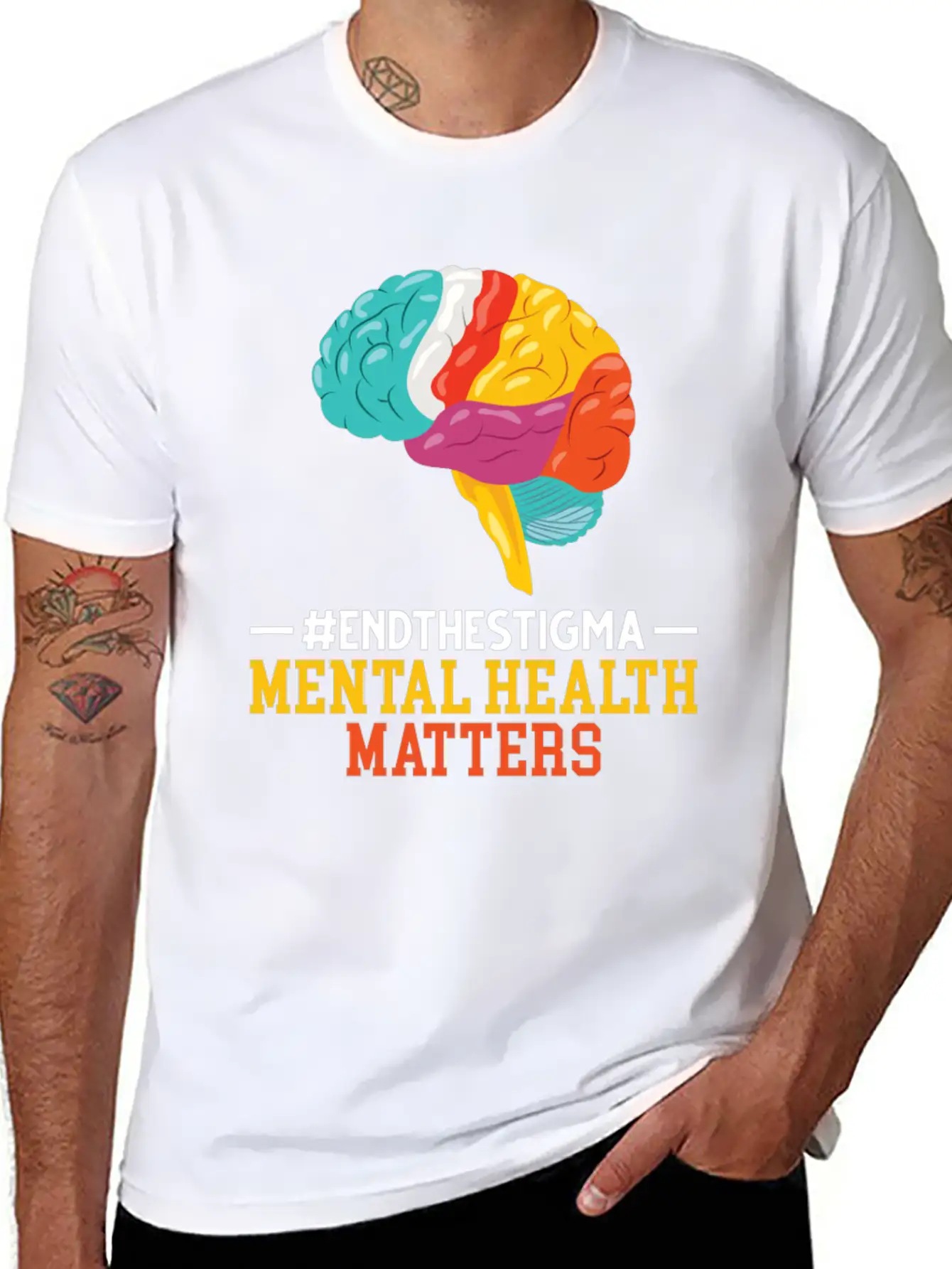Colorful Brain Mental Health Breathable Soft Cotton T-Shirt – Timeless Casual Look