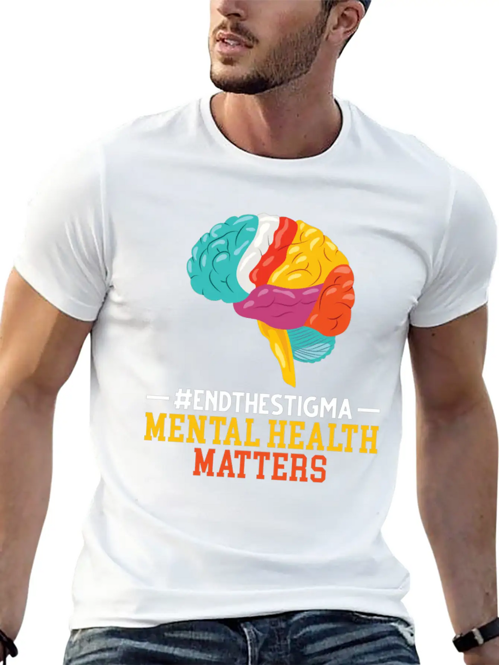 Colorful Brain Mental Health Breathable Soft Cotton T-Shirt – Timeless Casual Look