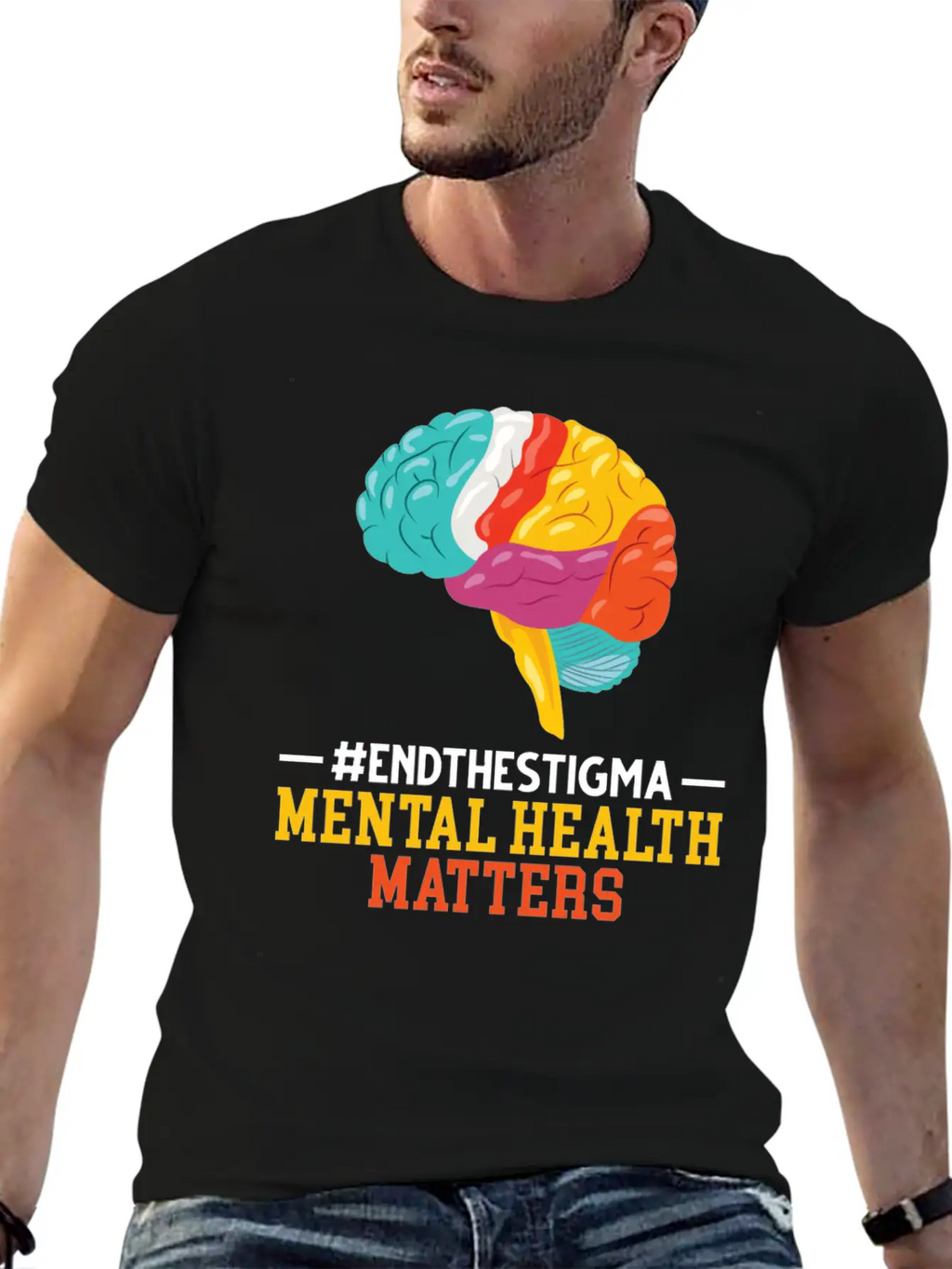 Colorful Brain Mental Health Breathable Soft Cotton T-Shirt – Timeless Casual Look