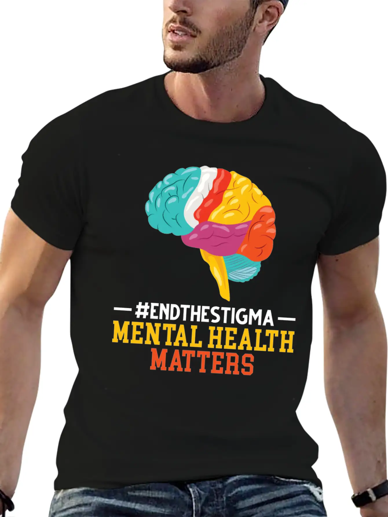 Colorful Brain Mental Health Breathable Soft Cotton T-Shirt – Timeless Casual Look