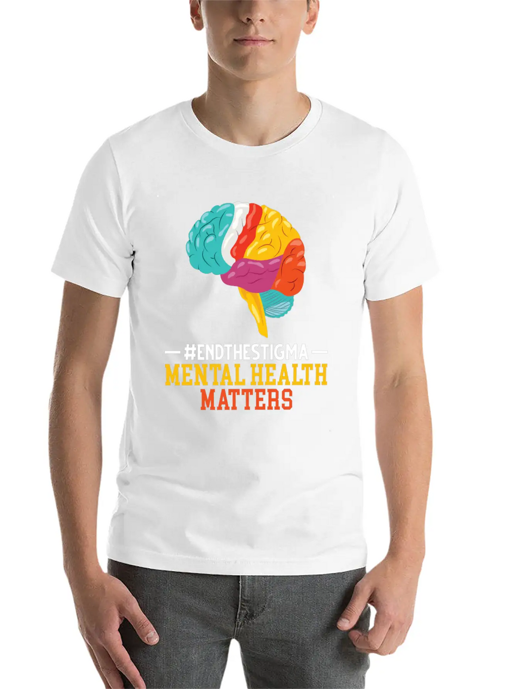 Colorful Brain Mental Health Breathable Soft Cotton T-Shirt – Timeless Casual Look