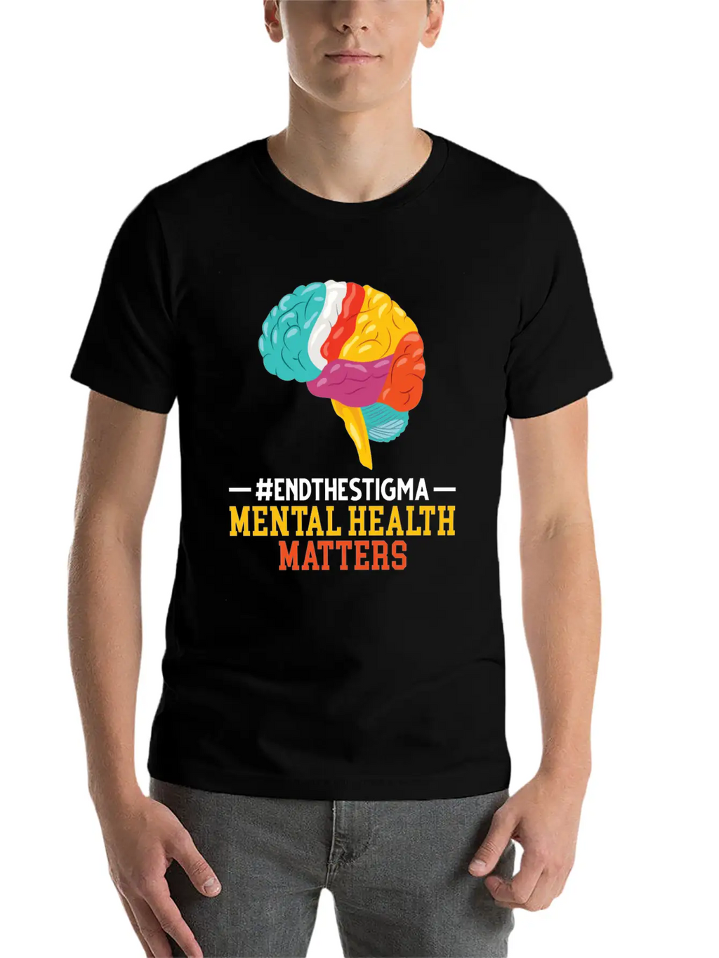 Colorful Brain Mental Health Breathable Soft Cotton T-Shirt – Timeless Casual Look