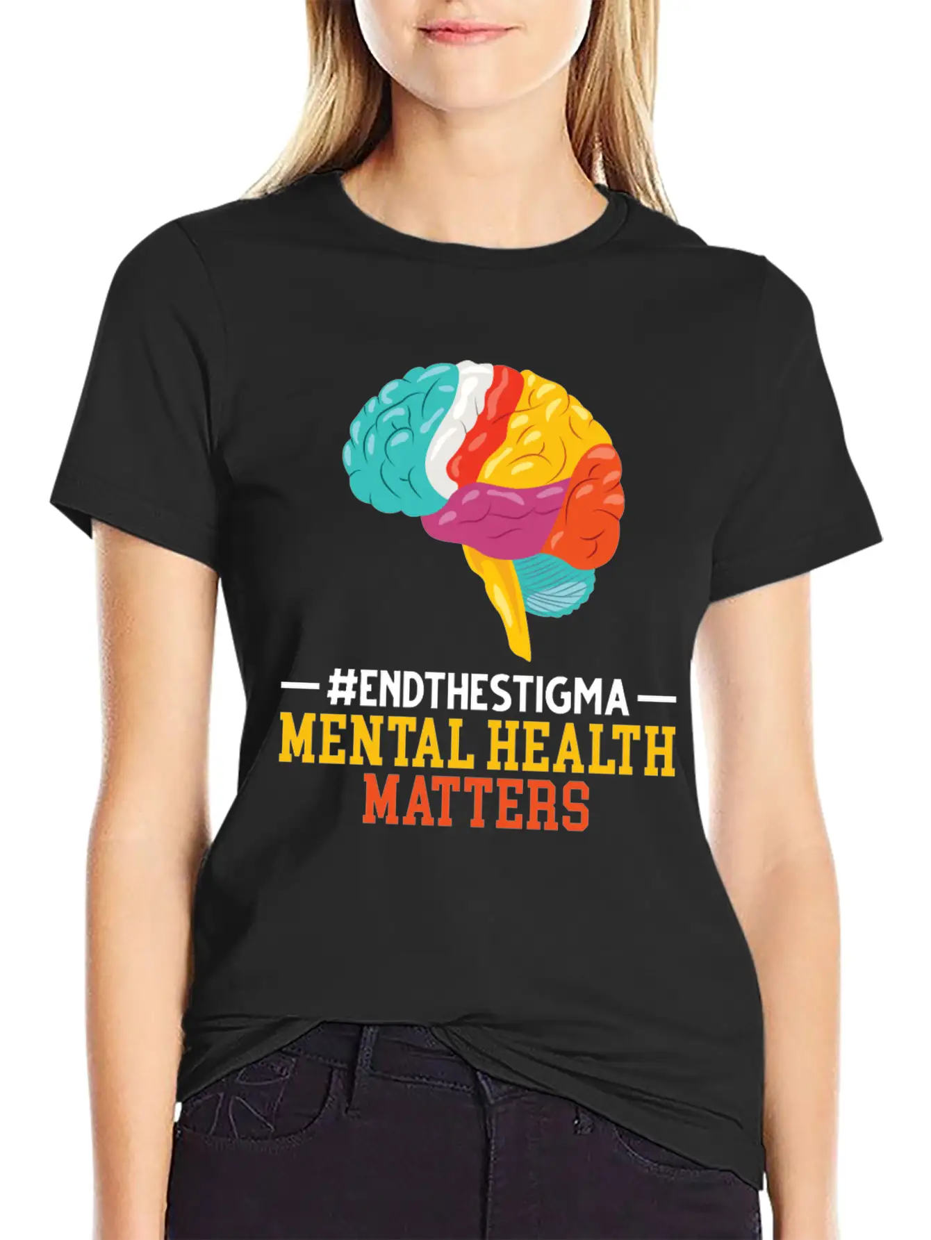 Colorful Brain Mental Health Breathable Soft Cotton T-Shirt – Timeless Casual Look