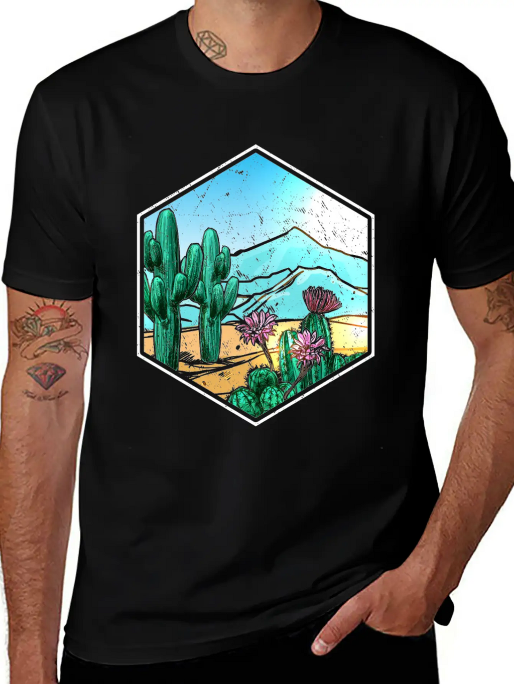 Colorful Desert Landscape Cactus Breathable Soft Cotton T-Shirt – Timeless Casual Look