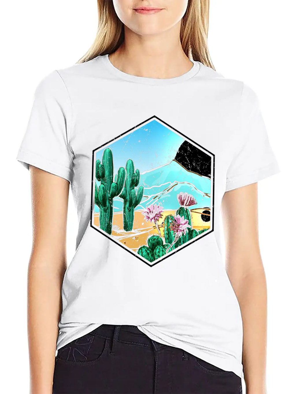 Colorful Desert Landscape Cactus Breathable Soft Cotton T-Shirt – Timeless Casual Look