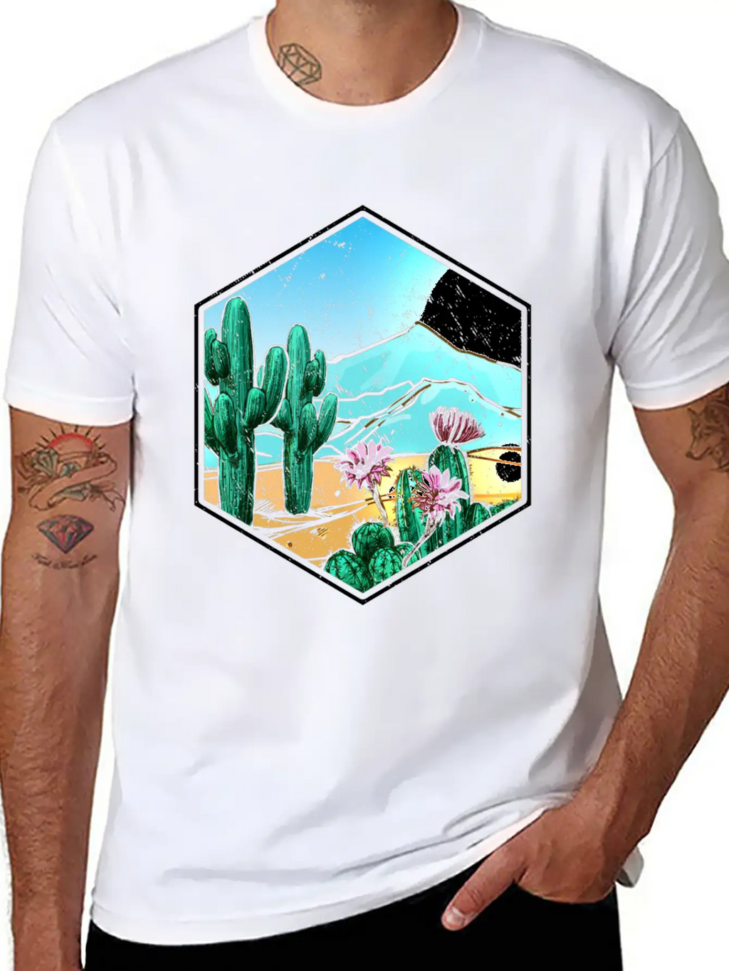 Colorful Desert Landscape Cactus Breathable Soft Cotton T-Shirt – Timeless Casual Look