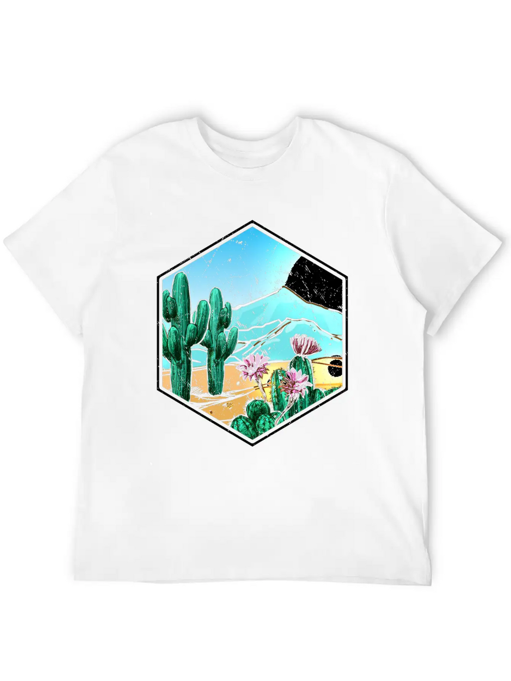 Colorful Desert Landscape Cactus Breathable Soft Cotton T-Shirt – Timeless Casual Look