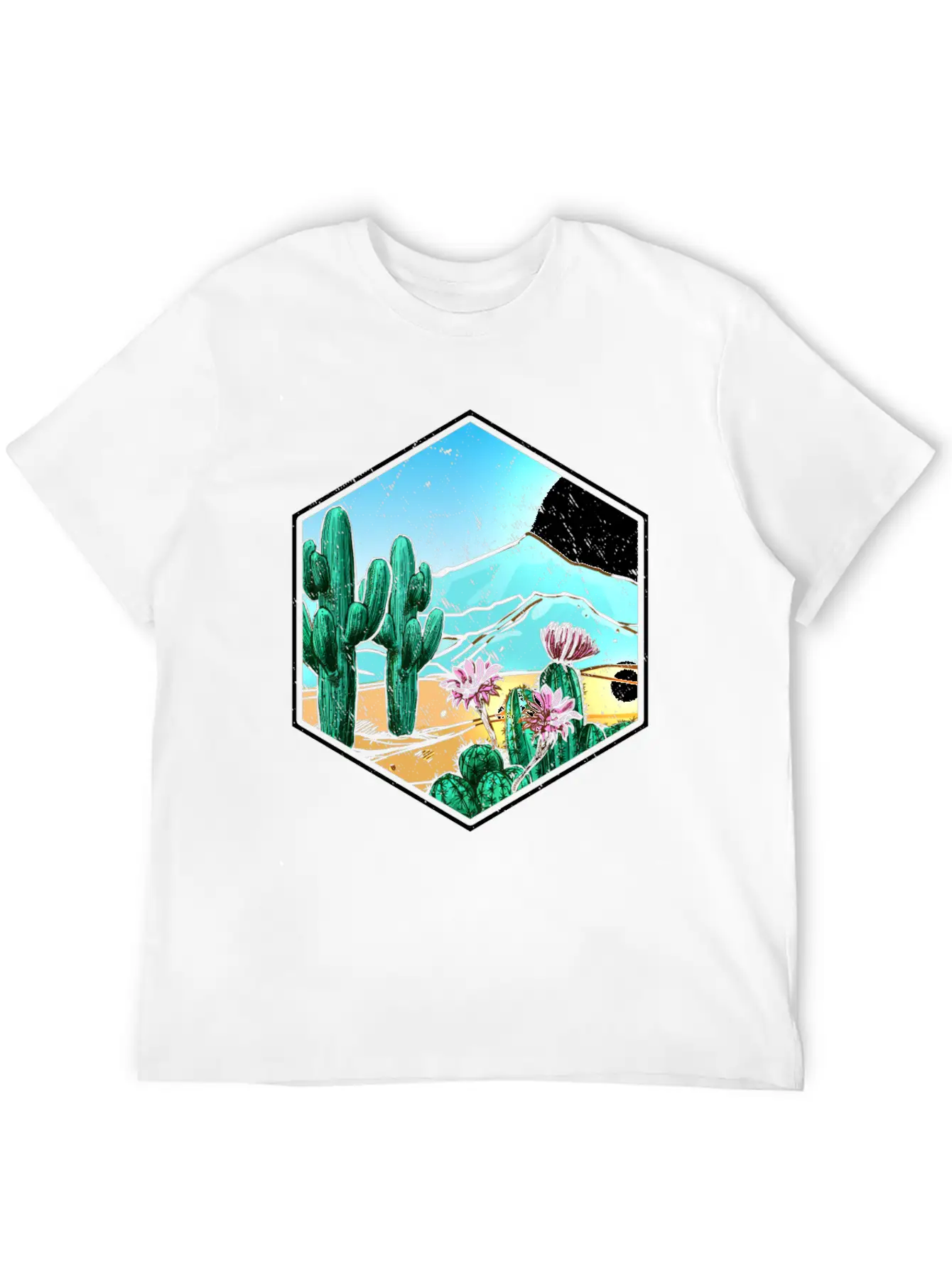 Colorful Desert Landscape Cactus Breathable Soft Cotton T-Shirt – Timeless Casual Look