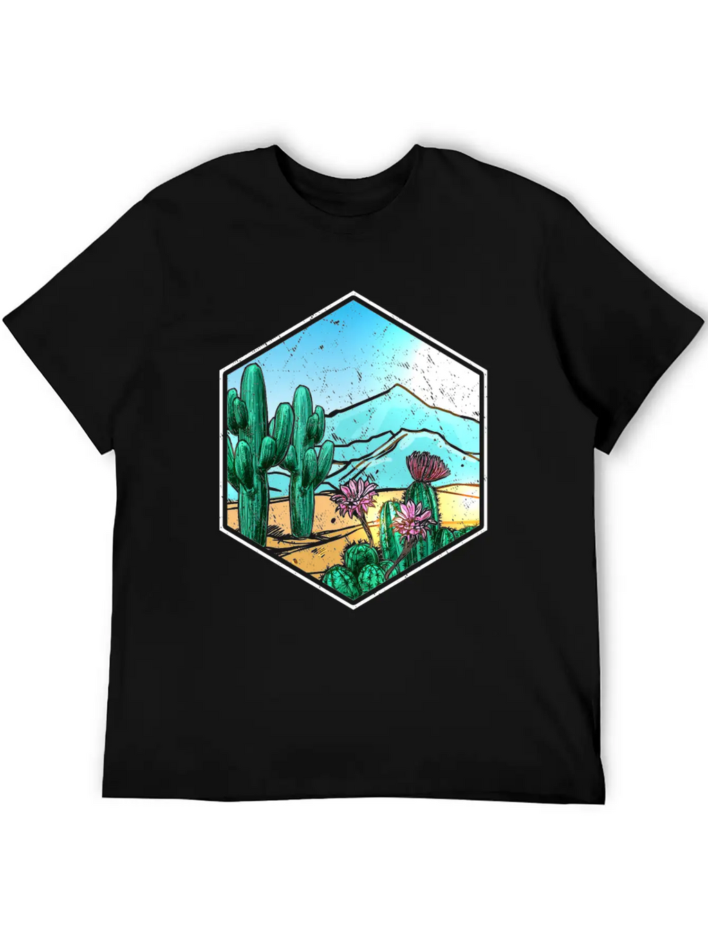 Colorful Desert Landscape Cactus Breathable Soft Cotton T-Shirt – Timeless Casual Look