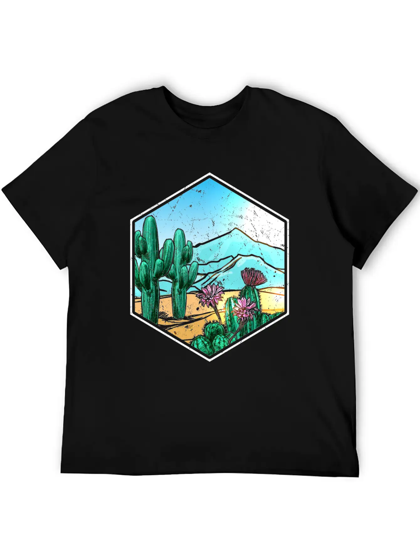 Colorful Desert Landscape Cactus Breathable Soft Cotton T-Shirt – Timeless Casual Look