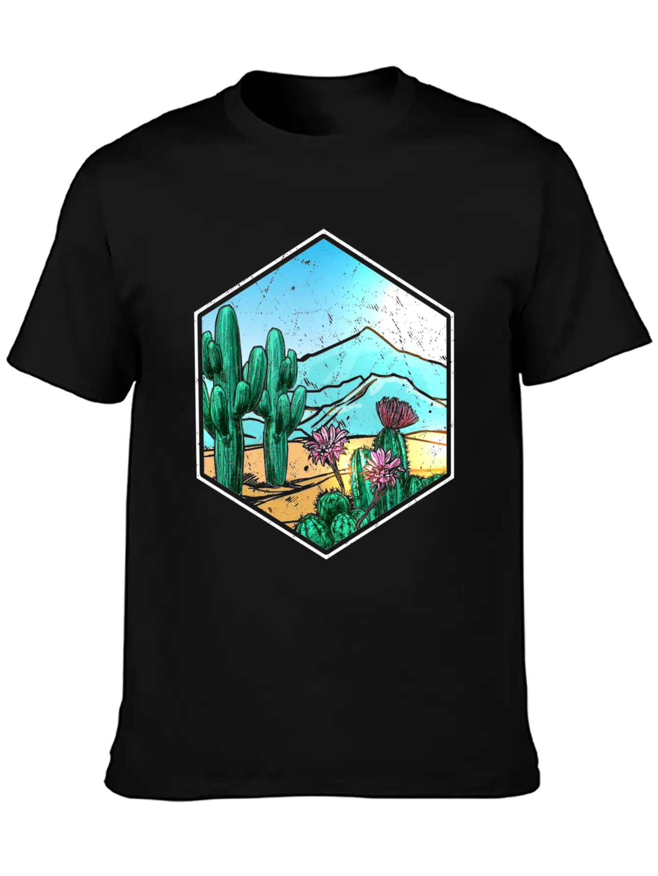 Colorful Desert Landscape Cactus Breathable Soft Cotton T-Shirt – Timeless Casual Look