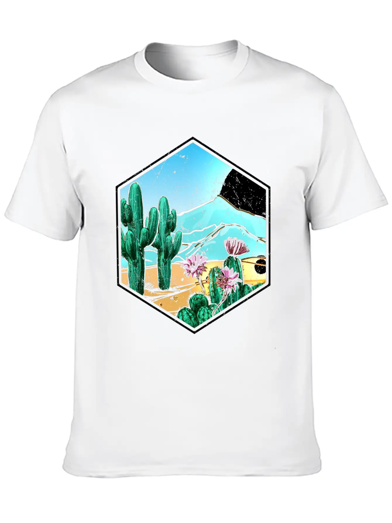 Colorful Desert Landscape Cactus Breathable Soft Cotton T-Shirt – Timeless Casual Look