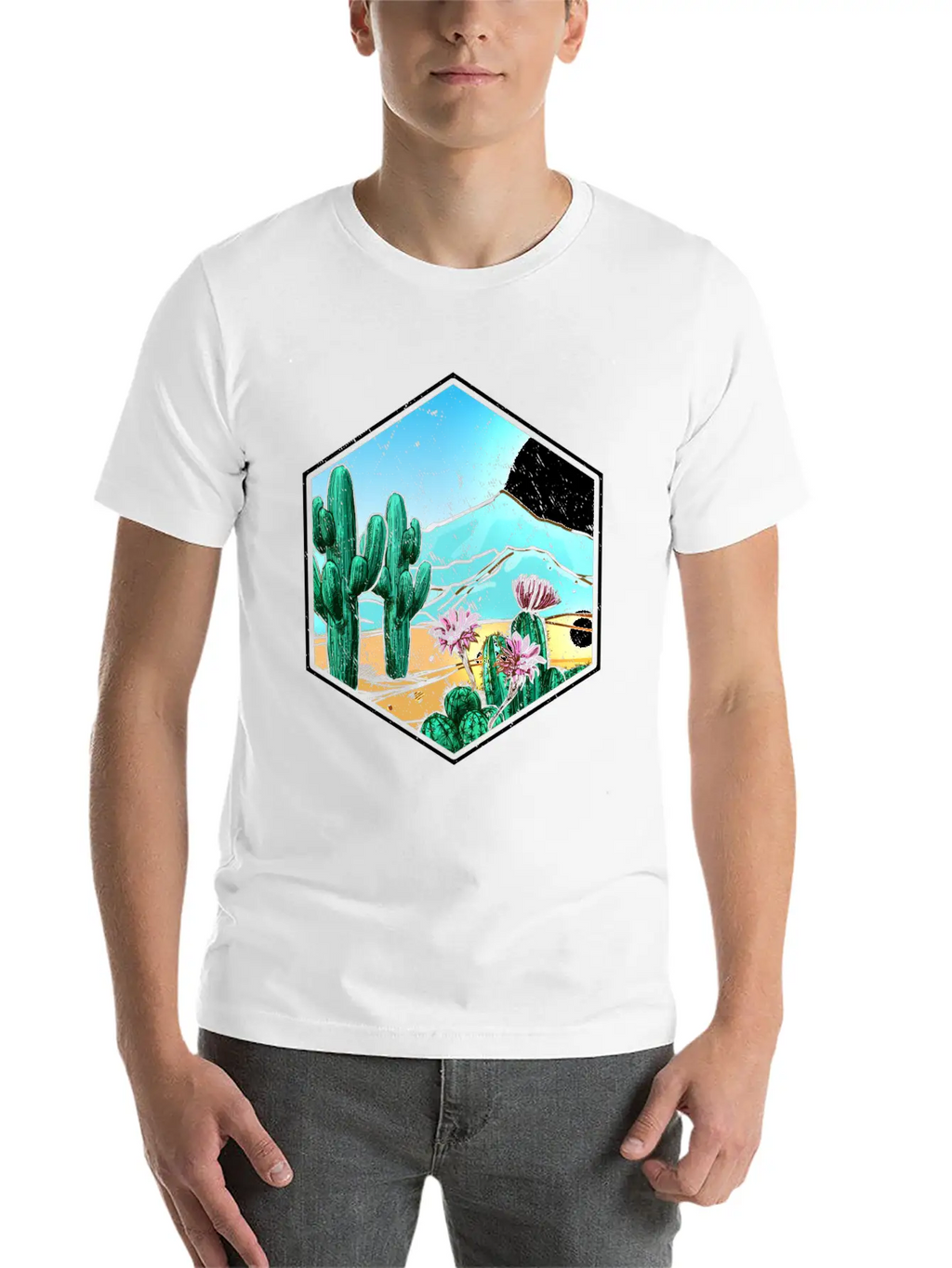Colorful Desert Landscape Cactus Breathable Soft Cotton T-Shirt – Timeless Casual Look