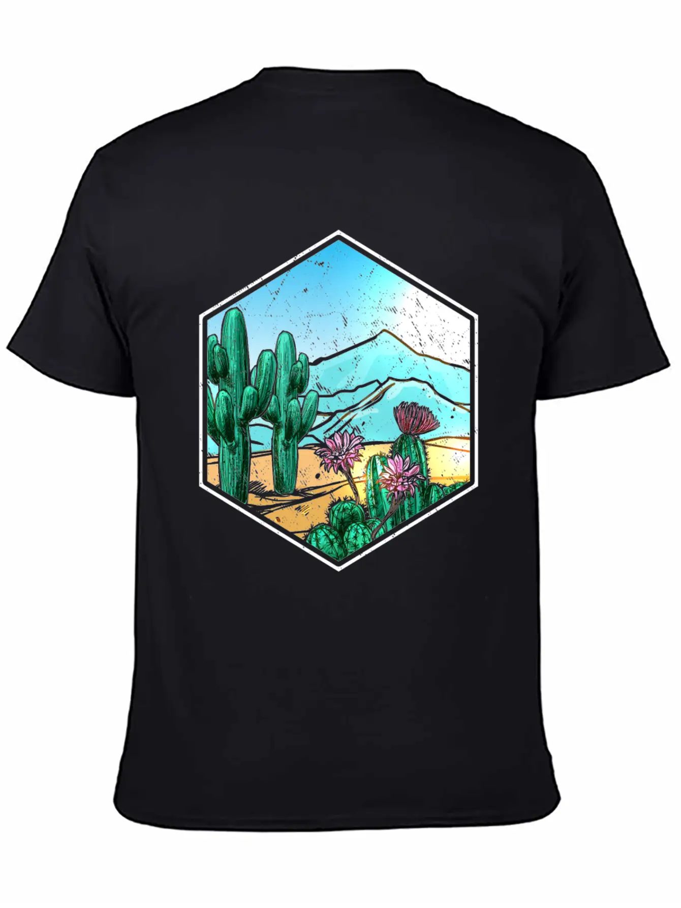 Colorful Desert Landscape Cactus Breathable Soft Cotton T-Shirt – Timeless Casual Look