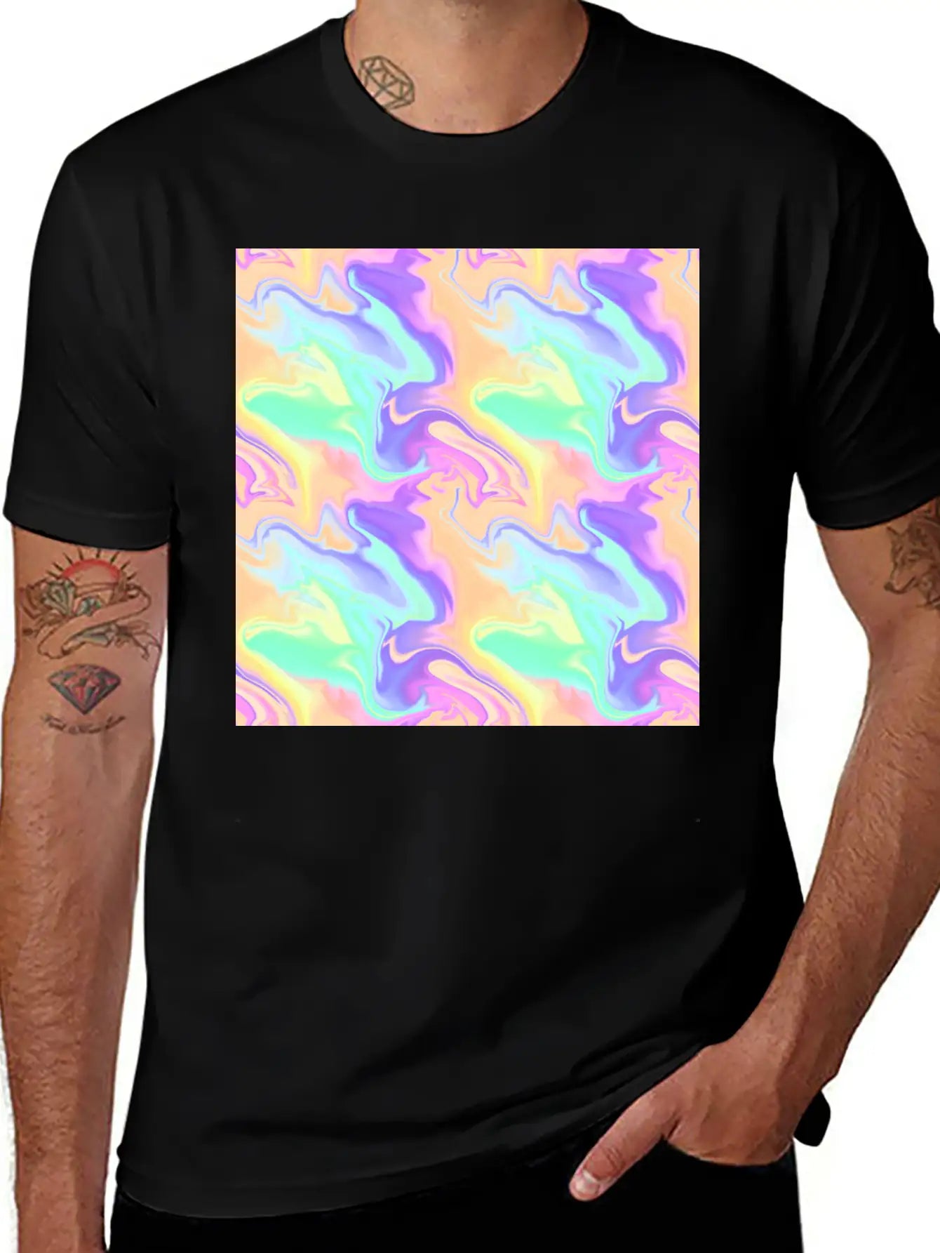 Colorful Iridescent Swirls Pattern Unisex Casual T-Shirt – Clean Design For Daily Comfort