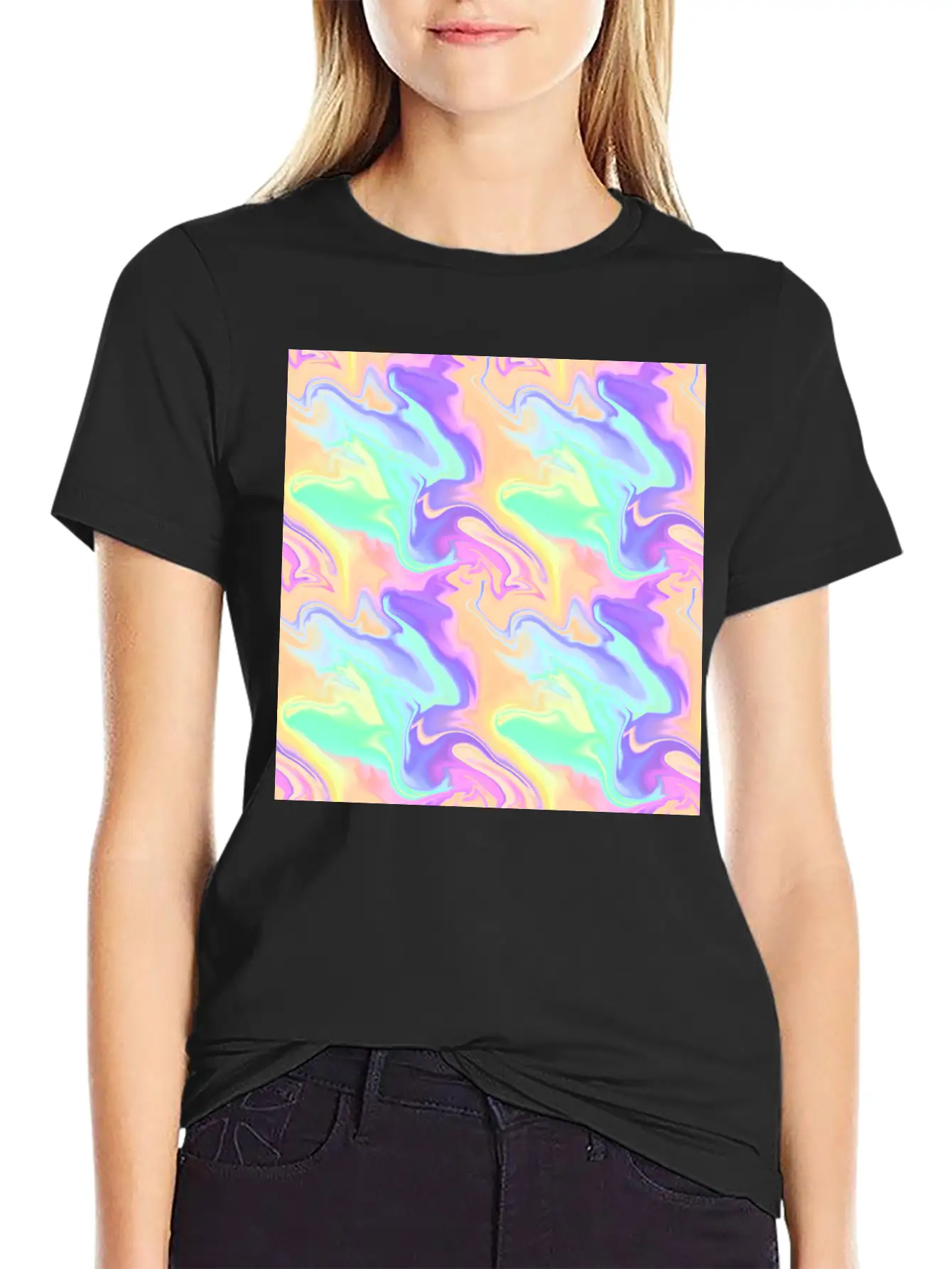 Colorful Iridescent Swirls Pattern Unisex Casual T-Shirt – Clean Design For Daily Comfort