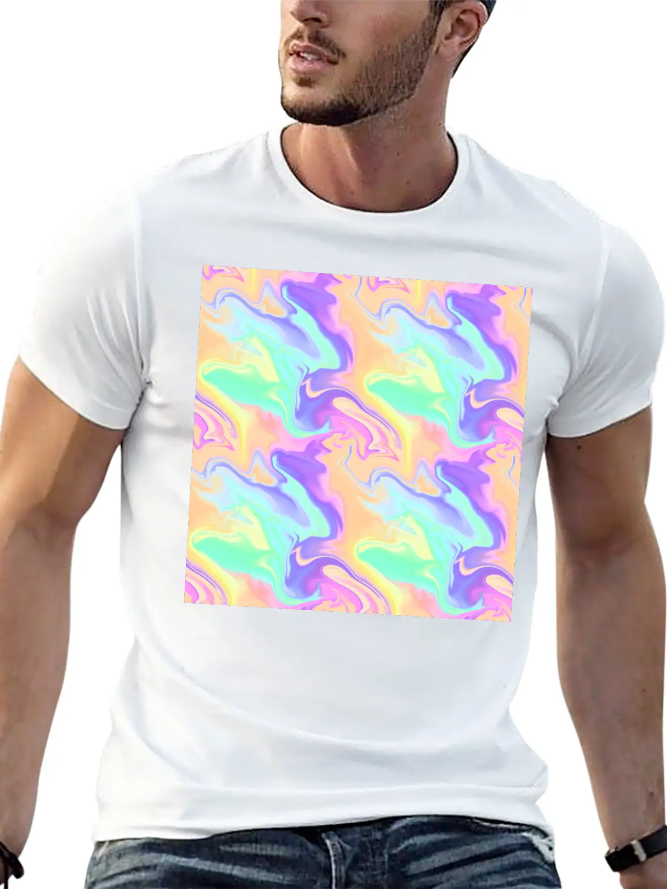 Colorful Iridescent Swirls Pattern Unisex Casual T-Shirt – Clean Design For Daily Comfort