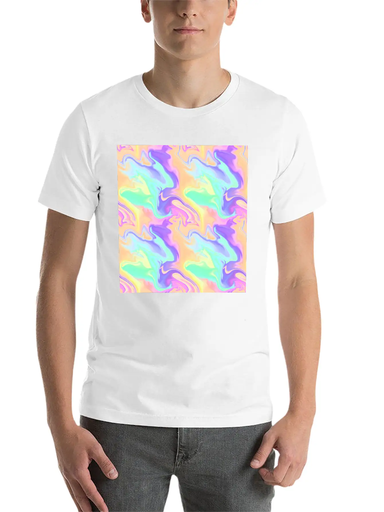 Colorful Iridescent Swirls Pattern Unisex Casual T-Shirt – Clean Design For Daily Comfort