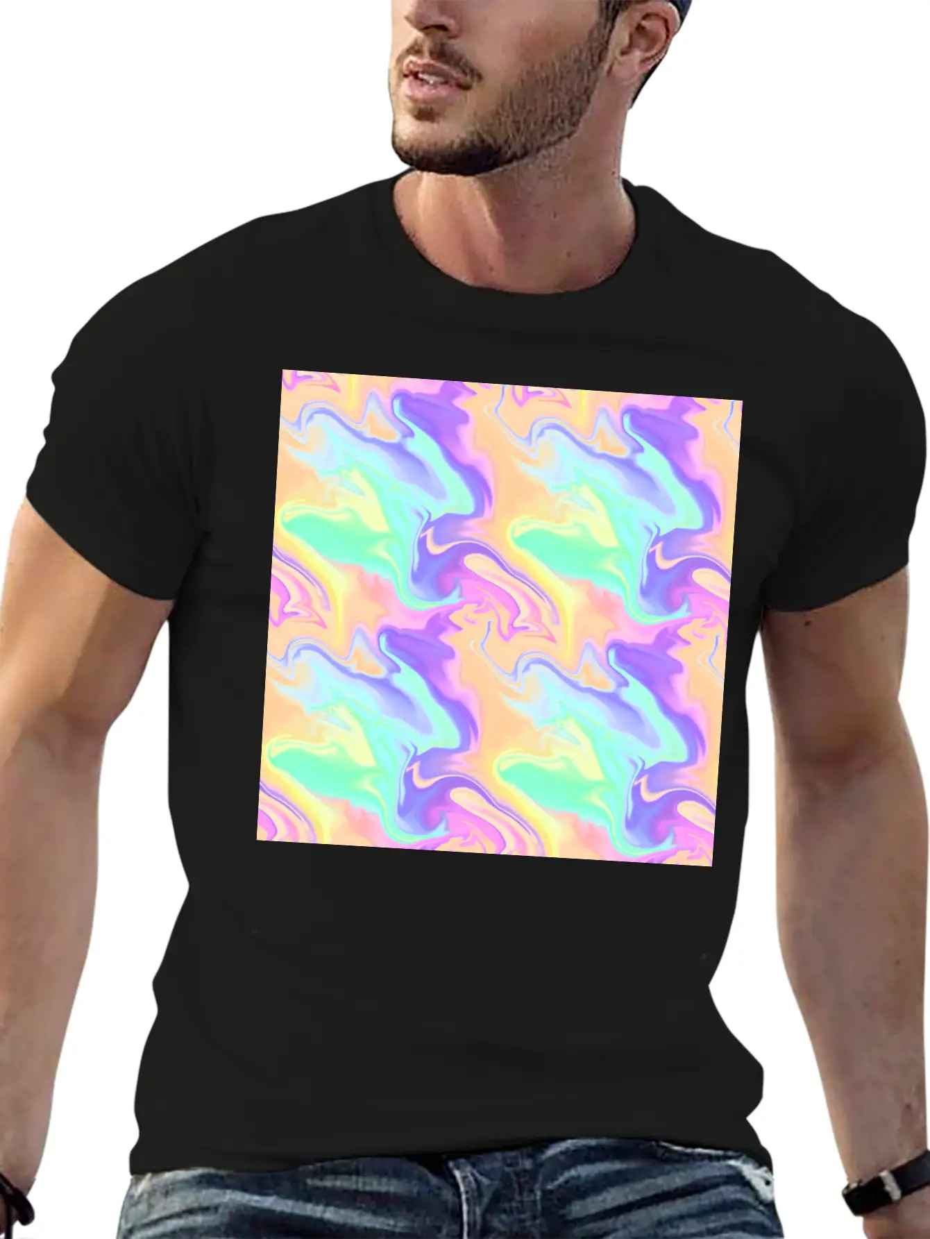 Colorful Iridescent Swirls Pattern Unisex Casual T-Shirt – Clean Design For Daily Comfort