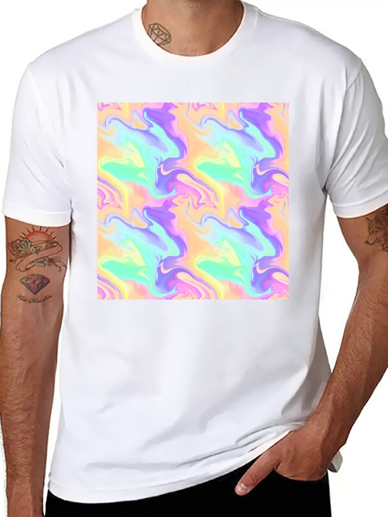 Colorful Iridescent Swirls Pattern Unisex Casual T-Shirt – Clean Design For Daily Comfort